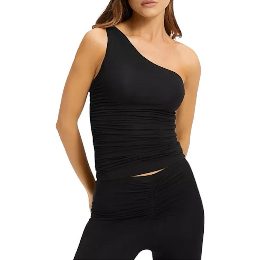 NWT Good American Good Touch Black Ruched One Shoulder Top Size 6 3XL Retail $55